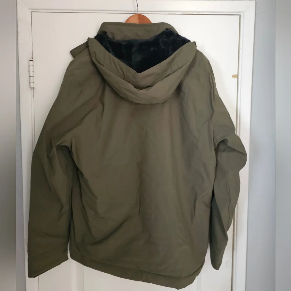 Men's Hollister Jacket Green Army XL All Weather Faux Fur Lining
